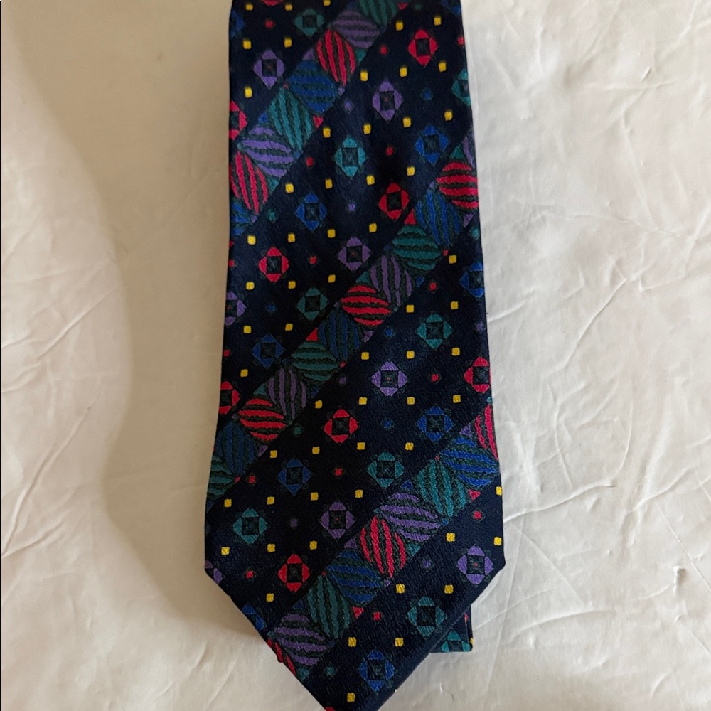 Missoni Navy Tie with Red, Green, Purple, Blue and Yellow Geometric Motif